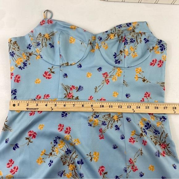 Cider‎ Spaghetti Strap Blue Floral Pattern High Slit Midi Dress Sz XL - Picture 9 of 13